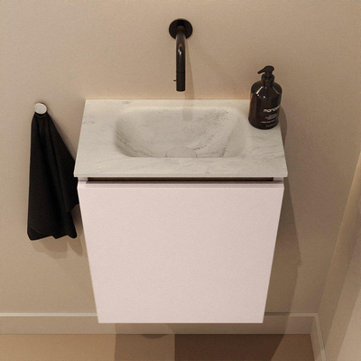 MONDIAZ TURE-DLUX meuble de toilette 40cm Rosee. EDEN lavabo Opalo position milieu. Sans trou de robinet.