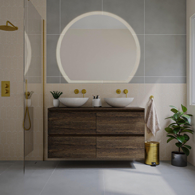 Saniclass Holz Pure meuble sous lavabo de salle de bains - 120x45x60cm - 4 tiroirs - Chêne charcoal
