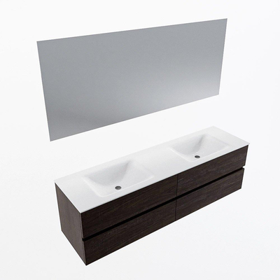 Mondiaz Vica ensemble de meuble de salle de bain - 170cm - meuble sous-vasque marron foncé - 4 tiroirs - lavabo nuage double - 2 trous de robinet - couleur talc - miroir LED - version XL 60cm de haut