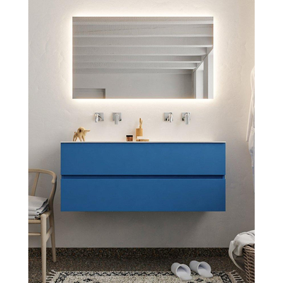 Mondiaz VICA ensemble de meuble de salle de bain - 120cm - meuble sous-vasque jeans - 2 tiroirs - lavabo moon double - sans trou de robinet - miroir LED - version XL 60cm de haut