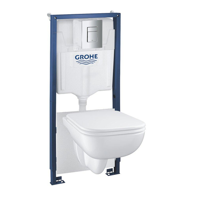 Grohe Start Edge Pack WC avec réservoir encastrable - plaque de commande DualFlush - WC suspendu à fond creux - abattant avec couvercle frein de chute - Bleu/blanc