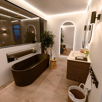 Mondiaz CIRO-DLUX Badkamermeubelset - 100x45x50cm - Solid surface wastafel Frappe - 1 wasbak Midden - zonder kraangaten - 2 lades - Dusk