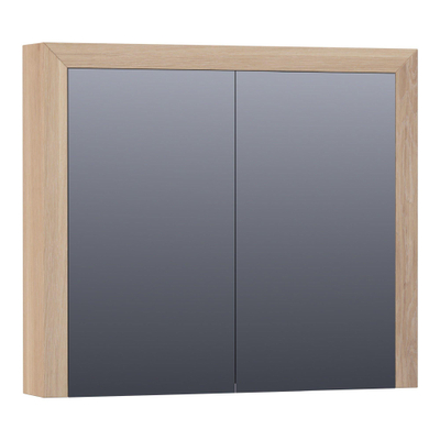 Saniclass Massief eiken Spiegelkast - 80x70x15cm - 2 links/rechtsdraaiende spiegeldeuren - Hout Smoked oak
