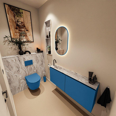 MONDIAZ TURE-DLUX Meuble WC 120 cm Jeans. EDEN lavabo Glace position gauche. Avec 1 trou de robinet.