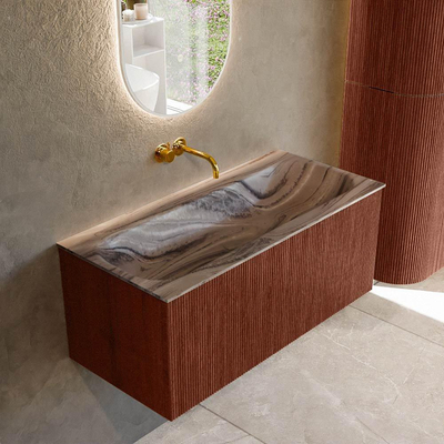 MONDIAZ KURVE-DLUX 100cm badmeubel kleur Ruby met 1 lade en 0 deuren. Wastafel BIG MEDIUM Midden zonder kraangat Sombra.