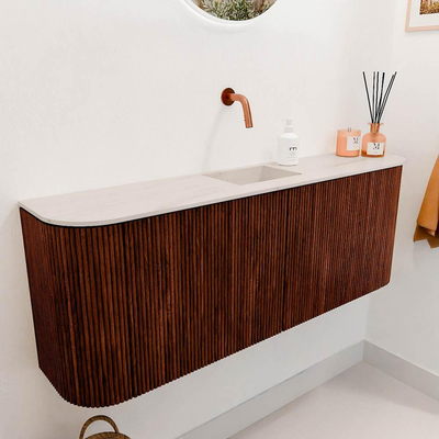 Mondiaz JOYA-DLUX 113.2cm toiletmeubel - ronding links en rechts kleur Ruby - Wastafel FAYE positie Midden Zonder kraangat kleur Meli.