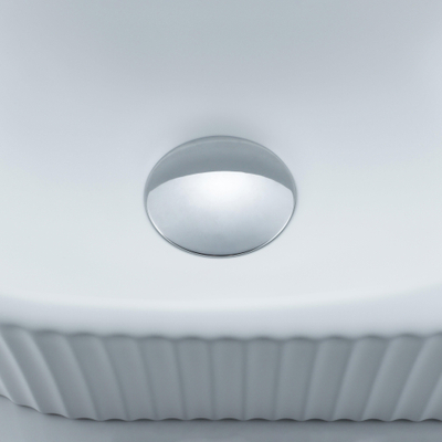 Fugaflow Efficiente Pietra Set de Fontaine - 40x21,5x12 cm - droite - rainurée - demi-ronde - 1 trou pour robinet - céramique - robinet de fontaine chrome - bouchon de vidange - siphon abaissé - blanc mat