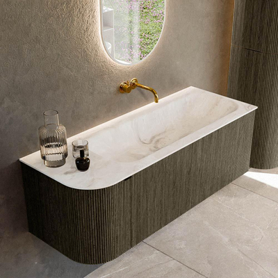 Ensemble de meuble de salle de bain Mondiaz KURVE-DLUX - 125x46x40cm - 1 tiroir - 1 porte - lavabo en solid surface - droite - sans trou de robinet - Shadow