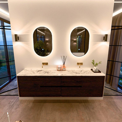 Mondiaz CIRO-DLUX Badkamermeubelset - 190x45x50cm - Solid surface wastafel Glace - 2 wasbak Dubbel - zonder kraangaten - 4 lades - Walnut