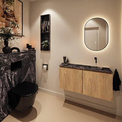 MONDIAZ TURE-DLUX 100cm toiletmeubel Washed Oak. EDEN wastafel Lava positie rechts. Zonder kraangat.