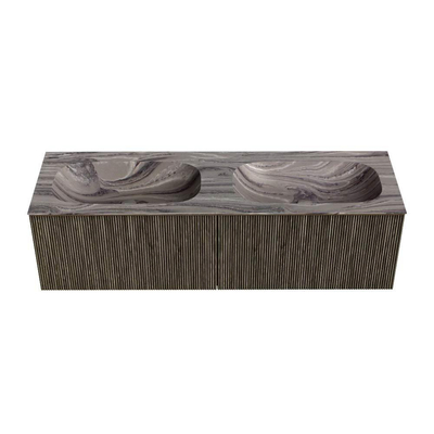 MONDIAZ KURVE-DLUX Meuble de salle de bains 150cm couleur Shadow avec 2 tiroirs et 0 portes. Lavabo STOR SMALL Double 2 trous de robinet Sombra.