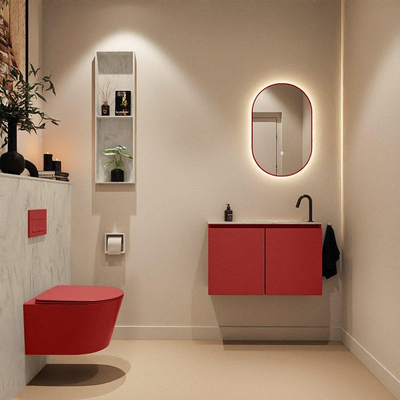 MONDIAZ TURE-DLUX Meuble toilette - 80cm - Fire - EDEN - vasque Opalo - position droite - 1 trou de robinet