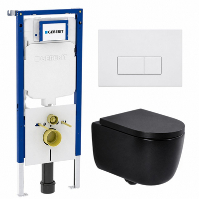 QeramiQ Dely Swirl Toiletset - 36.3x51.7cm - Geberit UP720 Duofix Sigma inbouwreservoir - 35mm zitting - metalen bedieningsplaat mat wit - rechthoekige knoppen - mat zwart