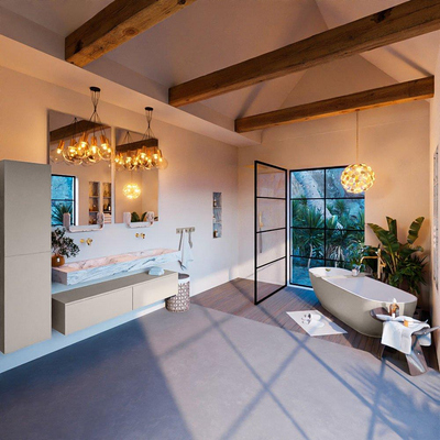 MONDIAZ ALAN - DLUX Ensemble meuble de salle de bains - 150cm - sous-meuble - Linen - 2 tiroirs - lavabo suspendu - 2 vasques - 0 trous de robinet - Glace