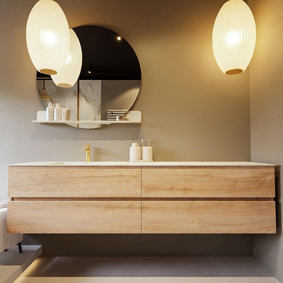 MONDIAZ VICA-DLUX Ensemble meuble de salle de bains - 200cm - meuble bas Washed oak - 4 tiroirs - lavabo encastré cloud à gauche - 1 trou de robinet - version haute 60cm - frape