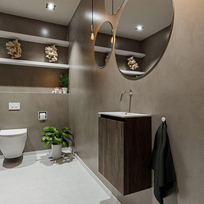 MONDIAZ TURE Kit lave-mains - 40x23x50cm - 0 trous de robinet - 1 porte - marron foncé mat - Lavabo à gauche - Acrylique Blanc