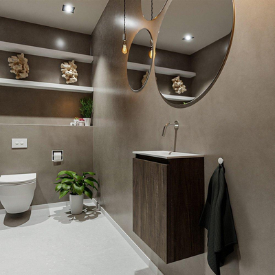 MONDIAZ TURE Fonteinset - 40x23x50cm - 0 kraangaten - 1 deur - dark brown mat - Wasbak links - Solid Surface Wit