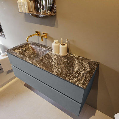 Mondiaz VICA-DLUX ensemble de meuble de salle de bain - 120cm - meuble sous-vasque plata - 2 tiroirs - lavabo encastrée cloud gauche - sans trous de robinet - version haute de 60cm - lave