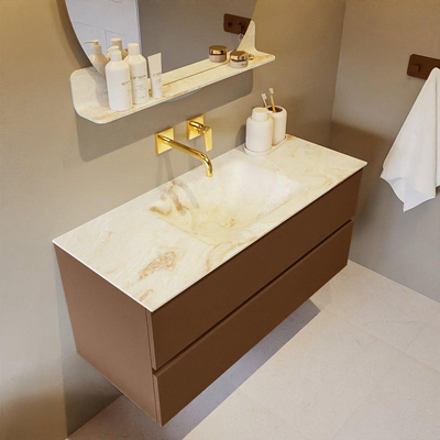 MONDIAZ VICA-DLUX Ensemble meuble de salle de bains - 110cm - meuble bas rust- 2 tiroirs - lavabo encastré cloud au milieu - sans trous de robinet - version haute 60cm - frape