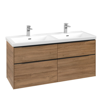Villeroy & Boch Subway 3.0 Wastafelonderkast - met verlichting - 4 uittrekladen - 1272x576x478mm - Oak Kansas (mat hout)