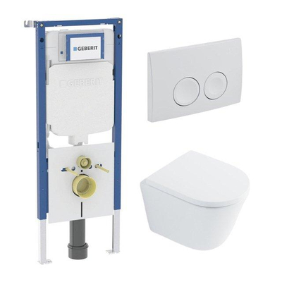 QeramiQ Dely Toiletset - Geberit UP720 inbouwreservoir - witte bedieningsplaat - softclose toilet zitting 35 mm - glans wit