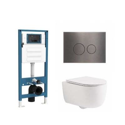QeramiQ Dely Swirl Ensemble de WC - réservoir encastré QeramiQ Flush - abattant slim - plaque de commande métal gunmetal - boutons ronds - blanc mat