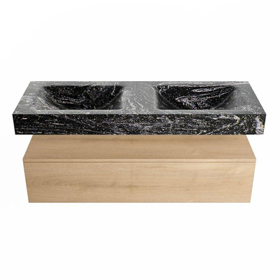 MONDIAZ ALAN - DLUX Badkamermeubelset - 130cm - onderkast - Washed Oak - 1 lade - vrijhangende wastafel - 2 wasbakken - 0 kraangaten - Lava