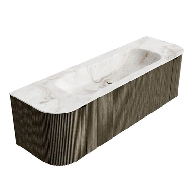 Mondiaz KURVE-DLUX Ensemble de meuble de salle de bains - 150x46x40cm - 1 tiroir - 2 portes - lavabo solid surface - central - 1 trou de robinet - Shadow