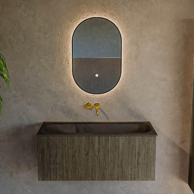 Mondiaz KURVE Badkamermeubelset - 100x46x40cm - 1 lade - wastafel solid surface - midden - zonder kraangat - Shadow