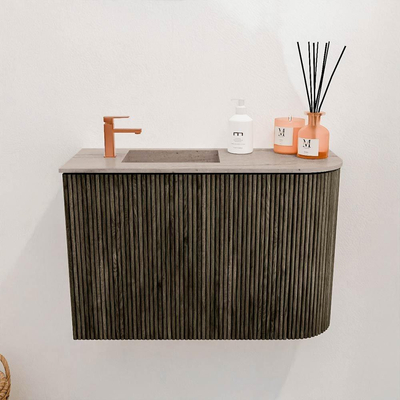 Mondiaz JOYA-DLUX 61.6cm toiletmeubel - ronding rechts kleur Shadow - Wastafel FAYE positie Links 1 kraangat kleur Saba.