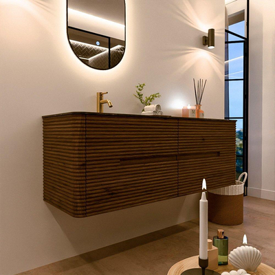 Mondiaz CIRO-DLUX Meuble de salle de bains - 140x45x50cm - Plan vasque solid surface Lava - 1 lavabo à gauche - 1 trou de robinet - 4 tiroirs - Dusk