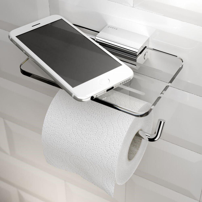 Geesa Aim Porte-rouleau toilette avec tablette en verre chrome