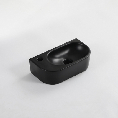QeramiQ Pure Lave-mains - 40x22x12cm - Gauche - Lisse - demi-rond - 1 trou de robinet - Céramique - Noir mat