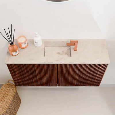 Mondiaz JOYA-DLUX 80cm meuble de salle de bains - couleur Ruby - Vasque FAYE position Milieu 1 trou de robinet couleur Frappe.