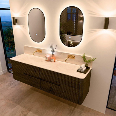 Mondiaz CIRO-DLUX Meuble de salle de bains - 170x45x50cm - Plan vasque Solid surface Meli - 2 vasques Double - sans trous de robinet - 4 tiroirs - Shadow