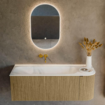 Mondiaz KURVE Ensemble meuble de salle de bains - 125x46x40cm - 1 tiroir - 1 porte - vasque solid surface - gauche - sans trou de robinet - Dusk