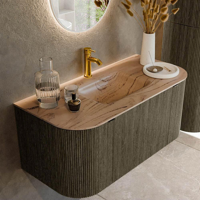 Mondiaz KURVE-DLUX Badkamermeubelset - 100x40x46cm - ronding- 1 lade - 2 deuren - 1 kraangat - midden - Shadow