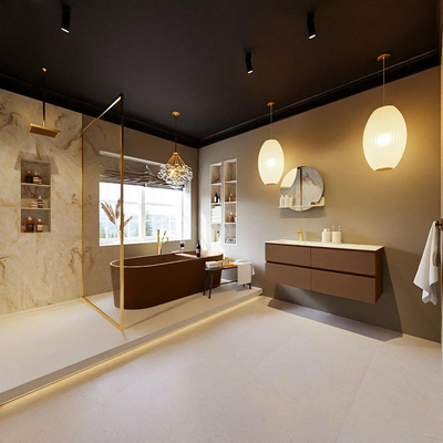 MONDIAZ VICA-DLUX Ensemble meuble de salle de bains - 120cm - meuble bas Rust - 4 tiroirs - vasque encastrée Cloud gauche - 1 trou de robinet - version haute 60cm - Frappe