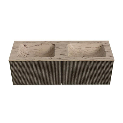 MONDIAZ KURVE-DLUX 130cm badmeubel kleur Shadow met 2 lades en 0 deuren. Wastafel LEAF Dubbel zonder kraangat Arena.