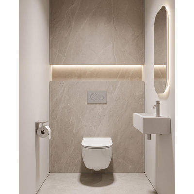 QeramiQ Dely Swirl Toiletset - 36.3x51.7cm - Geberit UP320 inbouwreservoir - met Burda frame - 35mm zitting - bedieningsplaat licht grijs - ronde knoppen - glans wit