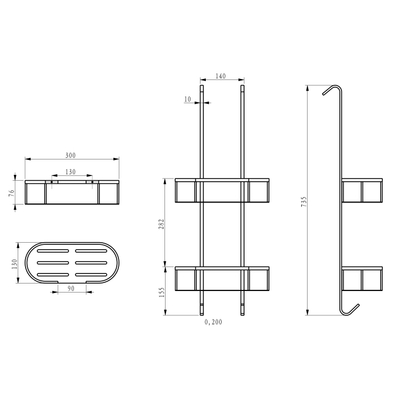 Wiesbaden Style Etagère suspendu pour paroi de douche 80cm chrome