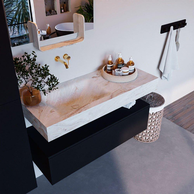 Mondiaz ALAN-DLUX Ensemble de meuble - 110cm - meuble Urban mat - 1 tiroir - Lavabo Cloud Frappe suspendu - vasque Gauche - 0 trous de robinet