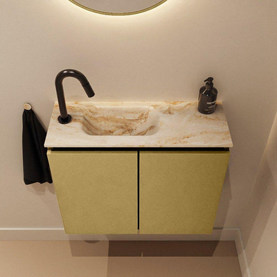 MONDIAZ TURE-DLUX Meuble toilette - 60cm - Oro - EDEN - vasque Frappe - position gauche - 1 trou de robinet