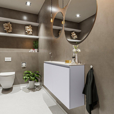MONDIAZ TURE Fonteinset - 100x23x50cm - 1 kraangat - 2 deuren - cale mat - Wasbak links - Solid Surface Wit