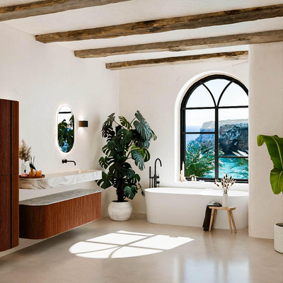 MONDIAZ THOR-DLUX 160cm meuble de salle de bains arrondi gauche + droite couleur Ruby avec 1 tiroir et 2 portes. Vasque suspendue CLOUD Droite sans trou de robinet couleur Glace.