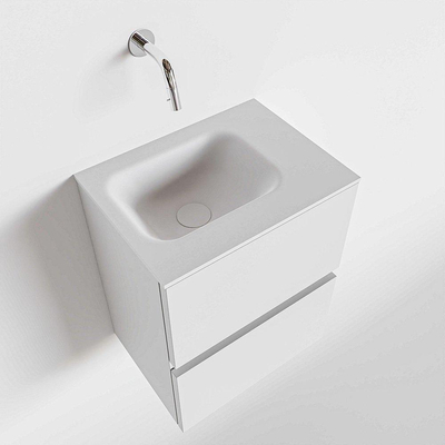 MONDIAZ ADA Meuble WC - 40x30x50cm - 0 trous de robinet - 2 tiroirs - talc mat - vasque à droite - Solid surface - Blanc