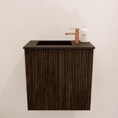 Mondiaz JOYA 40cm meuble de salle de bains - couleur Walnut - Vasque FAYE position Gauche 1 trou de robinet couleur Urban.