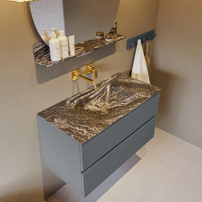 Mondiaz VICA-DLUX ensemble de meuble de salle de bain - 90cm - meuble sous-vasque plata - 2 tiroirs - lavabo encastrée cloud milieu - sans trous de robinet - version haute de 60cm - lave