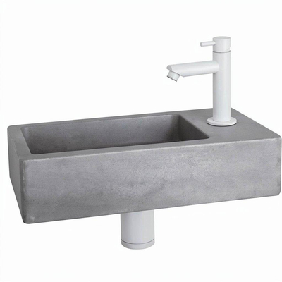 Fortifura Fuente fonteinset - 40x22x8cm - kraangat rechts - met kraan mat wit - beton (grijs)