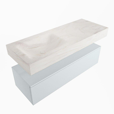 Mondiaz ALAN-DLUX Ensemble de meuble - 120cm - meuble - Clay mat - 1 tiroir - Lavabo Cloud Ostra suspendu - vasque gauche - 1 trou de robinet - Beige
